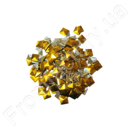 Пайетки металлические золотистые на термооснове квадрат 100шт/10мм