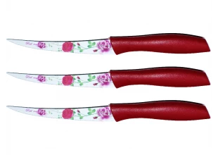 Ножи кухонные металлокерамика цветные лезвия с зубчиками 3шт/20см/10см