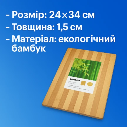 Дошка кухонна дерев'яна бамбукова 24x34см