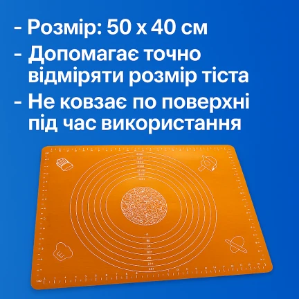Килимок для тіста силіконовий з розміткою 50х40см