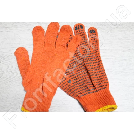 Перчатки хозяйственные трикотажные с ПВХ точкой оранжевые 1пара