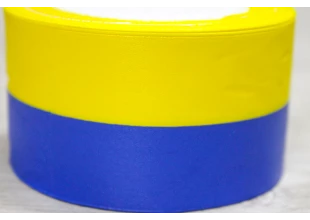 Стрічка атласна двокольорова жовто-синя 5см/20м
