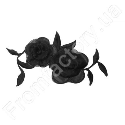 Аплікація для одягу чорна Квіти на термооснові 14х7см
