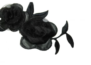 Аплікація для одягу чорна Квіти 14х7см