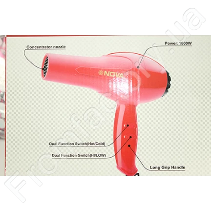 Фен для волосся з насадкою 2 режими нагрівання та швидкості NOVA NV-2805 /1600W/23см/21см